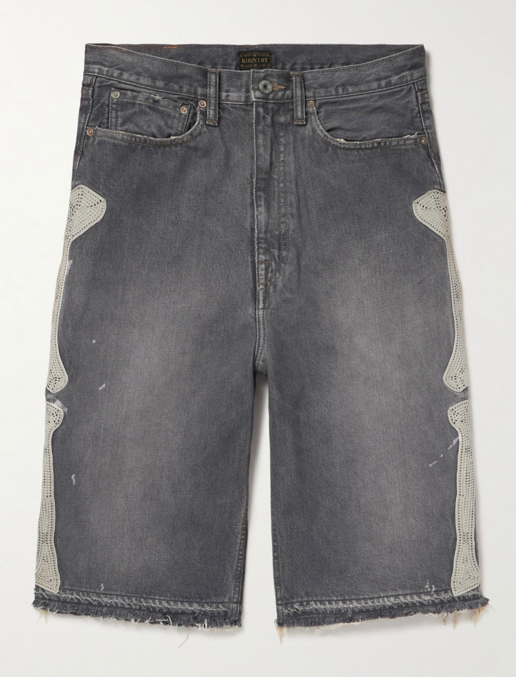 Kapital Straight-Leg Appliquéd Distressed Denim Shorts