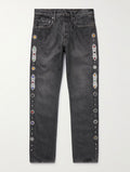 KAPITAL Monkey Cisco Straight-Leg Leather-Trimmed Embellished Jeans