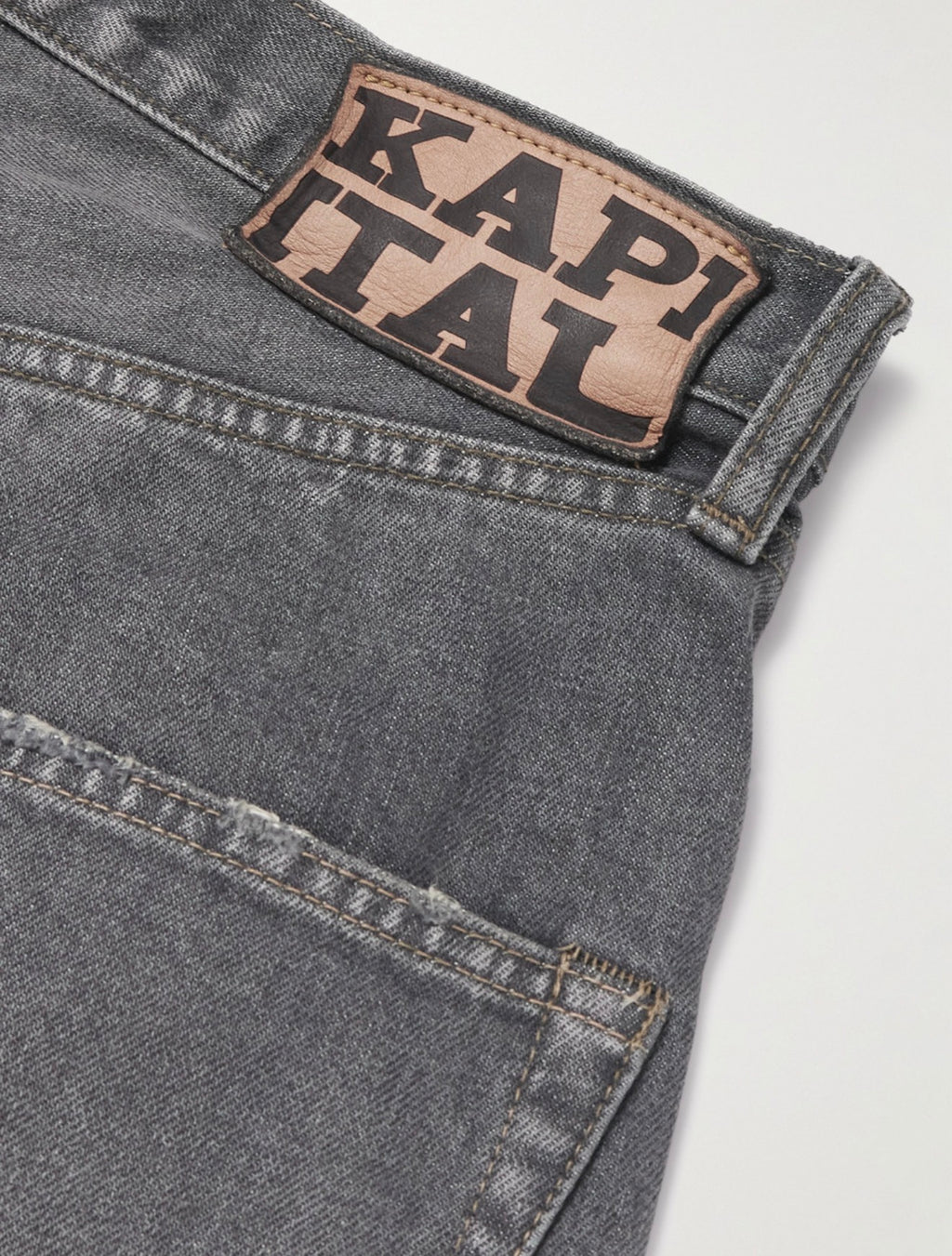 Kapital Straight-Leg Appliquéd Distressed Denim Shorts