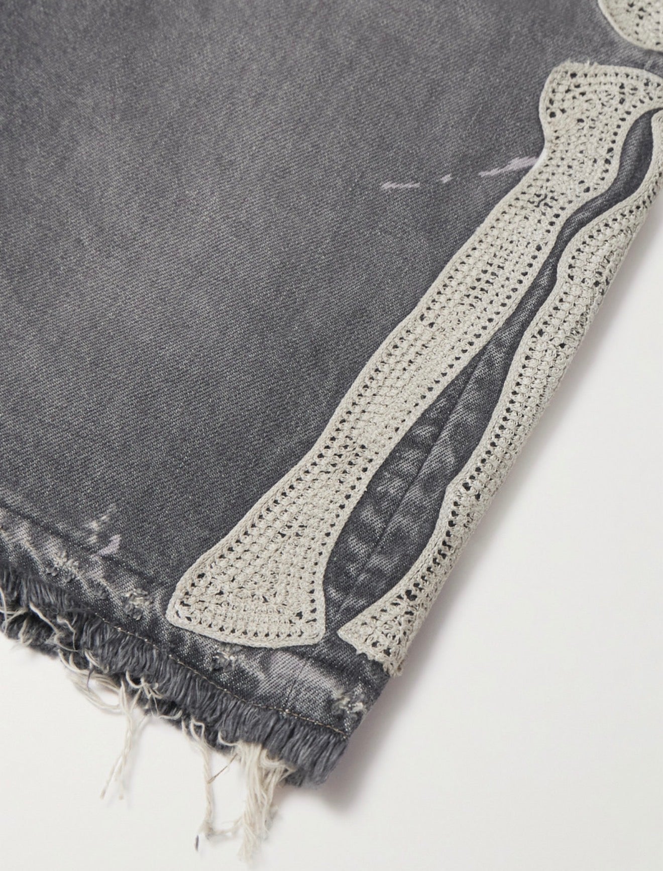 Kapital Straight-Leg Appliquéd Distressed Denim Shorts