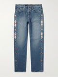 KAPITAL Monkey Cisco Straight-Leg Leather-Trimmed Embellished Jeans