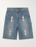Kapital - Straight-Leg Leather-Trimmed Embellished Denim Shorts