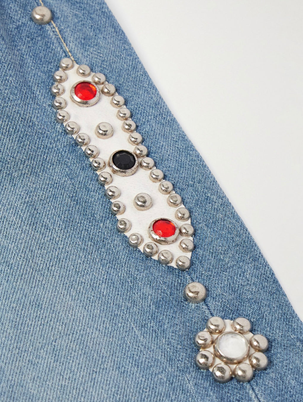 KAPITAL Monkey Cisco Straight-Leg Leather-Trimmed Embellished Jeans