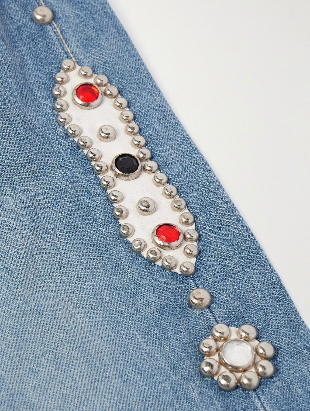 KAPITAL Monkey Cisco Straight-Leg Leather-Trimmed Embellished Jeans