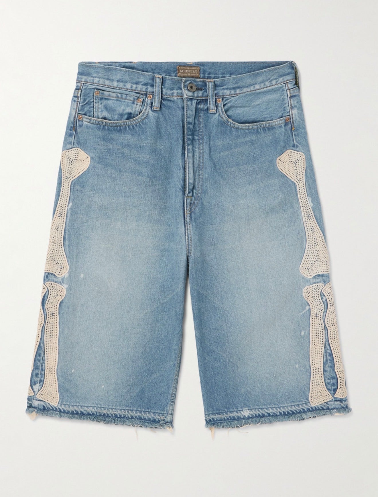 Kapital
Straight-Leg Appliquéd Distressed Denim Shorts