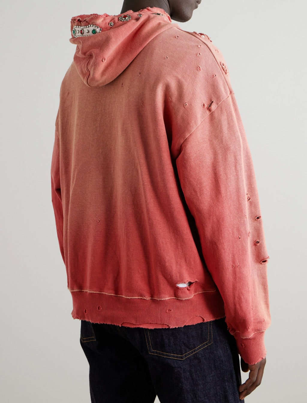 KAPITAL Embellished Suede-Trimmed Distressed Cotton-Jersey Hoodie