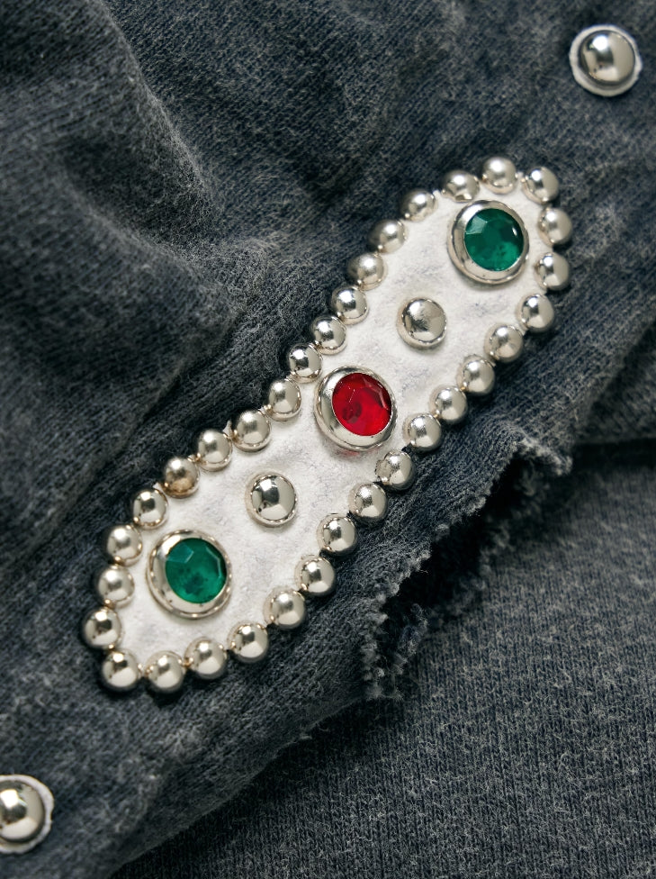 KAPITAL Embellished Suede-Trimmed Distressed Cotton-Jersey Hoodie